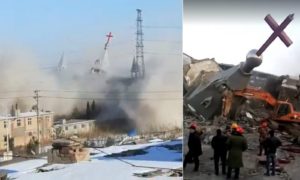 Скриншоты из видеороликов показывают разрушение церкви